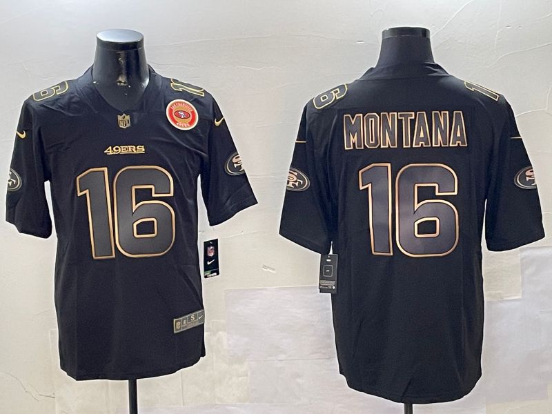 Men San Francisco 49ers #16 Montana Black Gold 2024 Nike Limited NFL Jersey style 01085->oakland raiders->NFL Jersey